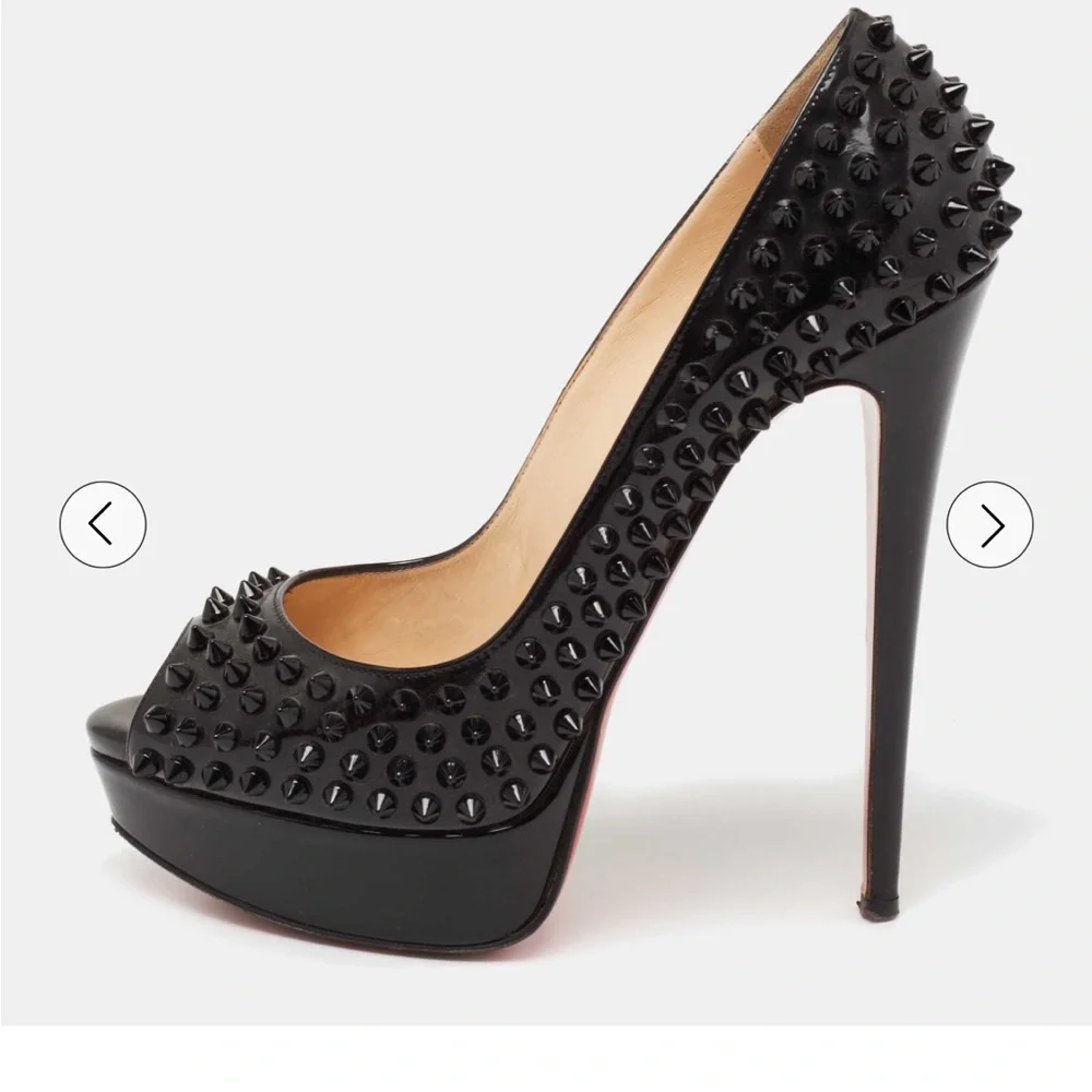 Christian Louboutin Leather Lady Peep spike peep toe platform pumps - Picture 4 of 9
